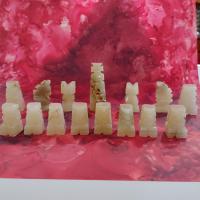 Vintage Hand Carved Stone Chess Pieces, Set of 31, Mayan Aztec Carved Stone Chess Set Figures