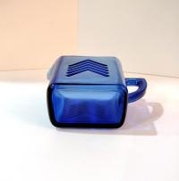 Vintage Hazel Atlas Blue Chevron Pressed Glass Creamer, Vintage Art Deco Milk Pitcher
