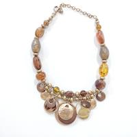 Vintage Brown and Amber Beaded, Gold Tone Rings and Bangles Chico's Statement Necklace, Adjustable 16" to 20"