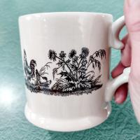 Vintage Black and White Toile Rooster, Chicken, Ducks, and Flowers Ceramic Coffee Mug