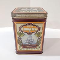 Vintage Golden Clipper Choice China Tea Hinged Lid Tin Storage Box, 1950's Tea Tin with Ship Design made in England