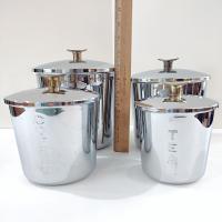 Vintage Everedy Classic Stainless Steel Four Piece Canister Set, MCM Flour Sugar Coffee Tea Metal Canister Set