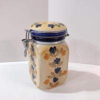 Vintage Tuscan Style Painted Ceramic Clamp Lid Jar, Airtight Cannister Storage Container