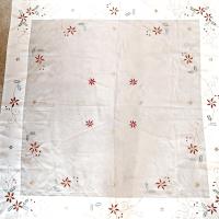 Vintage Hand Embroidered Square Holiday Christmas Tablecloth with Holly, Flower, and Star Design