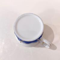 Vintage Hand Painted Floral Flat Tea Cup, Blue Gold and Pink Painted Mug