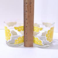 Vintage Colony Indiana Glass Yellow Flower Lowball Whiskey Glasses, Set of 2, MCM Floral Barware