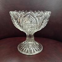 Antique Footed Cut Crystal Glass Compote, Vintage UV Reactive Glowing Glass Bowl