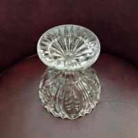 Antique Footed Cut Crystal Glass Compote, Vintage UV Reactive Glowing Glass Bowl