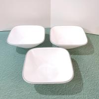 Corelle Blushing Rose Adlyn Square Cereal Salad Bowls, Set of Three, White Bowls with Gray Rims