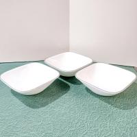 Corelle Blushing Rose Adlyn Square Cereal Salad Bowls, Set of Three, White Bowls with Gray Rims