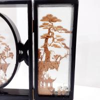 Vintage Chinese Cork Carving Folding 3 Panel Tabletop Diorama, 1970s Asian Art Screen