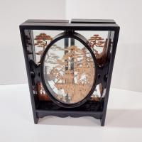 Vintage Chinese Cork Carving Folding 3 Panel Tabletop Diorama, 1970s Asian Art Screen