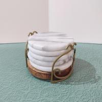 Vintage White Marble Coasters with Holder, Set of Five