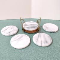 Vintage White Marble Coasters with Holder, Set of Five