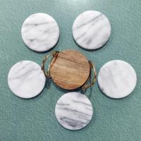 Vintage White Marble Coasters with Holder, Set of Five