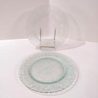 Vintage Green Glass Geometric Design Dinner Plates, Set of Two, Multiple Sets Available