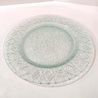 Vintage Green Glass Geometric Design Dinner Plates, Set of Two, Multiple Sets Available
