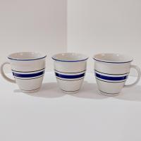 Vintage Country Crock Stoneware Coffee Mug, White with Blue Stripes