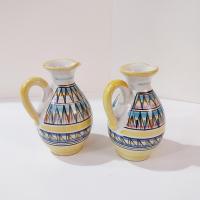 Vintage Italian Hand-Painted Ceramic Cruet Set, Oil and Vinegar Pitchers with Holder