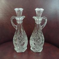 Vintage Anchor Hocking Prescut Clear Star of David Cruet Set, Oil and Vinegar Cruets, Bud Vases