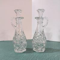 Vintage Anchor Hocking Prescut Clear Star of David Cruet Set, Oil and Vinegar Cruets, Bud Vases