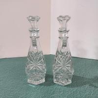 Vintage Anchor Hocking Prescut Clear Star of David Cruet Set, Oil and Vinegar Cruets, Bud Vases