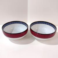 Vintage Dansk Ruby Flowers Quiltings Fruit Cereal Bowls, Set of Two