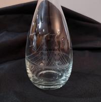 Vintage Etched Glass Ships Wine Decanter with Stopper, Nautical Barware