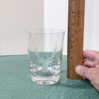 Vintage Etched Reindeer Head Whiskey Rocks Lowball Glass