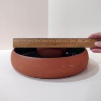 Vintage Terra Cotta and Green Ceramic Chip and Dip Bowl, Bortner and Bortner LTD Pottery