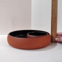 Vintage Terra Cotta and Green Ceramic Chip and Dip Bowl, Bortner and Bortner LTD Pottery