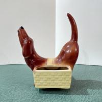 Vintage Ceramic Dachshund Planter, Dresser Caddy, Garden Decoration