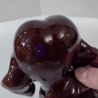 Vintage Ceramic Redware Brown Puppy Dog Figurine with Green Eyes