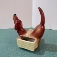 Vintage Ceramic Dachshund Planter, Dresser Caddy, Garden Decoration