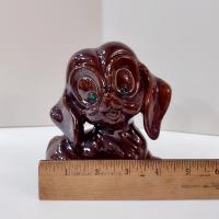 Vintage Ceramic Redware Brown Puppy Dog Figurine with Green Eyes