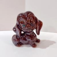 Vintage Ceramic Redware Brown Puppy Dog Figurine with Green Eyes