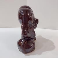 Vintage Ceramic Redware Brown Puppy Dog Figurine with Green Eyes