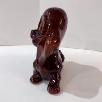 Vintage Ceramic Redware Brown Puppy Dog Figurine with Green Eyes