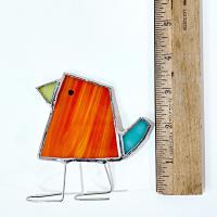 Stained Glass Standing Bird, Funky Orange and Blue Glass Bird Suncatcher, Bird Lover Gift