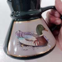 Vintage Mallard Duck Pyramid Coffee Tea Mug, Wide Base 16 Ounce Green Ceramic Coffee Mug