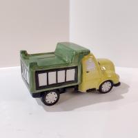Vintage Ceramic Dump Truck Childs Coin Bank, Andrea by Sadek Green and Yellow Truck Bank