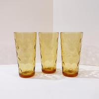 Vintage Hazel Atlas Eldorado Gold Flat Tumblers, Set of 3, MCM Retro Amber Drinking Glasses
