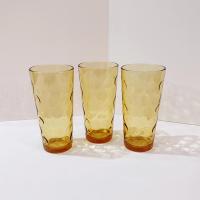 Vintage Hazel Atlas Eldorado Gold Flat Tumblers, Set of 3, MCM Retro Amber Drinking Glasses