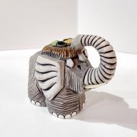 Vintage Artesania Rinconada Uruguay Sculpted Clay Elephant Figurine, Good Luck Trunk Up Elephant