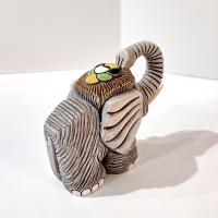 Vintage Artesania Rinconada Uruguay Sculpted Clay Elephant Figurine, Good Luck Trunk Up Elephant