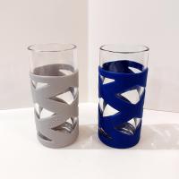 Vintage Ello Tallboy Glasses, Set of Two, Silicone Sleeve Bumper Glasses, Blue and Grey Ello 16 ounce Easy Grip Non-Slip Glasses