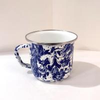 Vintage Blue and White Spatterware Enamel Mug, Large Oversized Camping Mug, Outdoor Servingware