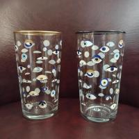 Vintage Anthropologie Rakle Watchful Evil Eye Drinking Glasses, Set of 2, 18 Ounce Eyeball Beer Pint Glasses