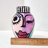 Vintage Jerilynn Babroff Ceramic Pop Art Face Vase, Woman's Face Abstract Pottery