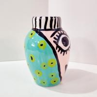 Vintage Jerilynn Babroff Ceramic Pop Art Face Vase, Woman's Face Abstract Pottery